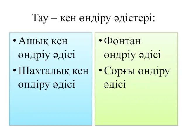 Тау – кен өндіру әдістері: Ашық кен өндріу әдісі Шахталық кен