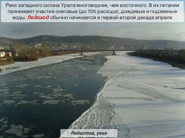 Реки западного склона Урала многоводнее, чем восточного. В их питании принимают
