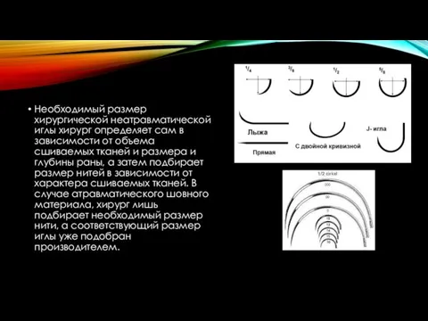 Необходимый размер хирургической неатравматической иглы хирург определяет сам в зависимости от