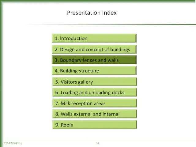 CO-ENG/Proj Presentation Index 2. Design and concept of buildings 3. Boundary