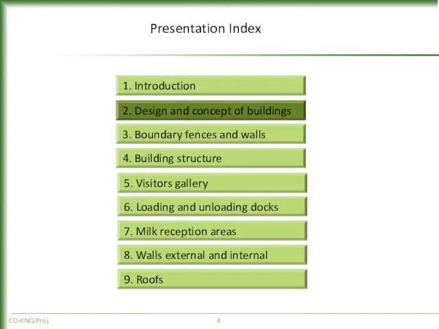 CO-ENG/Proj Presentation Index 2. Design and concept of buildings 3. Boundary