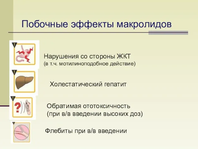 Нарушения со стороны ЖКТ (в т.ч. мотилиноподобное действие) Побочные эффекты макролидов