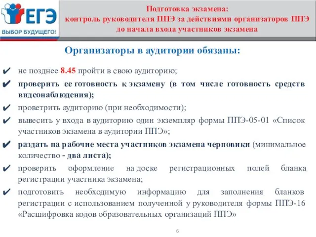 Подготовка экзамена: контроль руководителя ППЭ за действиями организаторов ППЭ до начала