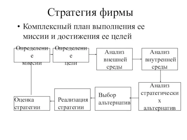 Стратегия фирмы Комплексный план выполнения ее миссии и достижения ее целей