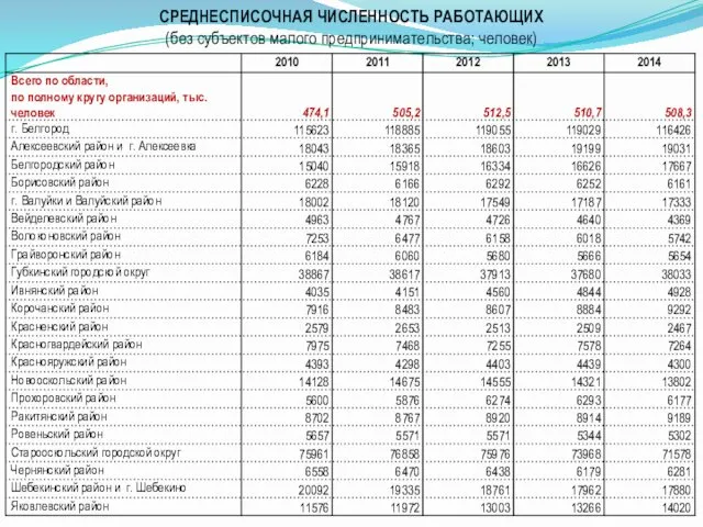 СРЕДНЕСПИСОЧНАЯ ЧИСЛЕННОСТЬ РАБОТАЮЩИХ (без субъектов малого предпринимательства; человек)