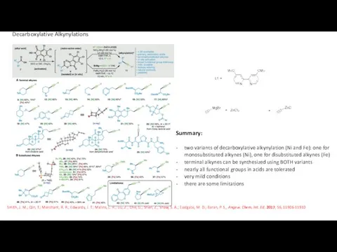 two variants of decarboxylative alkynylation (Ni and Fe): one for monosubstituted