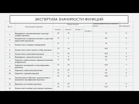 ЭКСПЕРТИЗА ЗНАЧИМОСТИ ФУНКЦИЙ