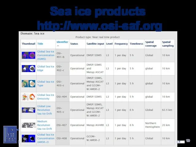 Sea ice products http://www.osi-saf.org Lietuvos hidrometeorologijos tarnyba
