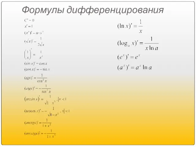 Формулы дифференцирования