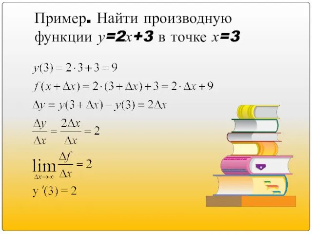 Пример. Найти производную функции у=2х+3 в точке х=3