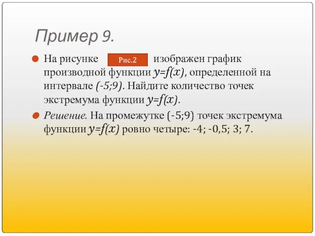 Пример 9. На рисунке изображен график производной функции y=f(x), определенной на