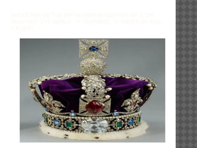 THE CROWN OF THE BRITISH EMPIRE CONSISTS OF 2,288 DIAMONDS, 273