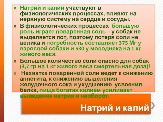 Натрий и калий Натрий и калий участвуют в физиологических процессах, влияют