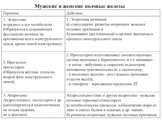 Мужские и женские половые железы