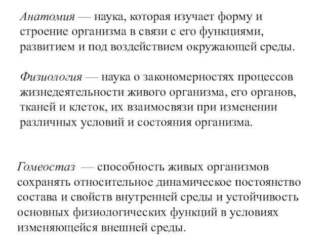 Анатомия — наука, которая изучает форму и строение организма в связи