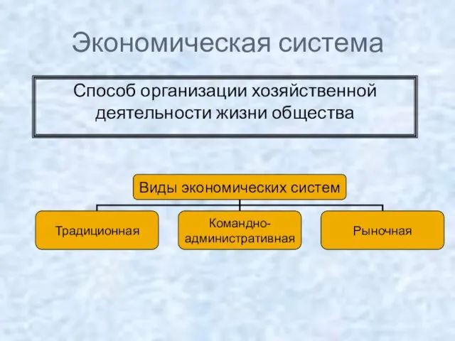 Экономическая система Способ организации хозяйственной деятельности жизни общества