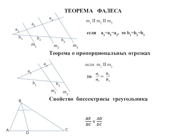 ТЕОРЕМА ФАЛЕСА m1 m2 m3 a1 a2 a3 b1 b2 b3