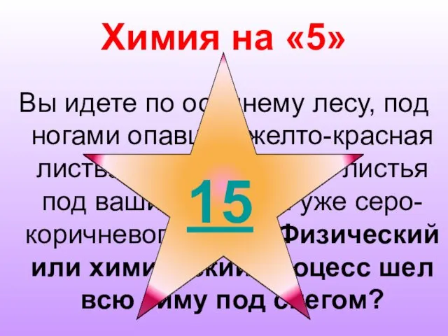 Химия на «5» Вы идете по осеннему лесу, под ногами опавшая