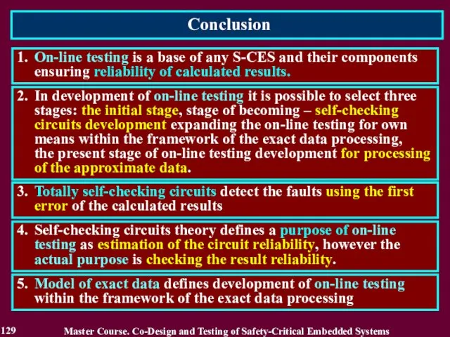 Conclusion 129 1. On-line testing is a base of any S-CES