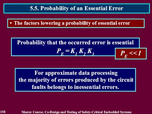 Probability that the occurred error is essential PE = K1 K2