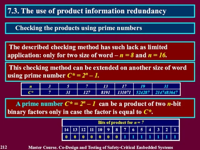 7.3. The use of product information redundancy The described checking method