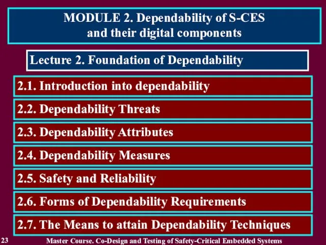 MODULE 2. Dependability of S-CES and their digital components 23 Lecture