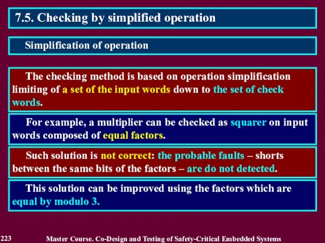 7.5. Checking by simplified operation The checking method is based on