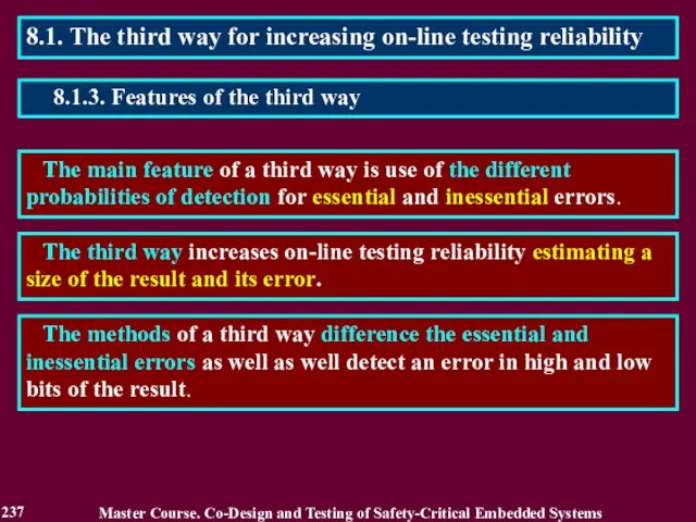 8.1. The third way for increasing on-line testing reliability The main