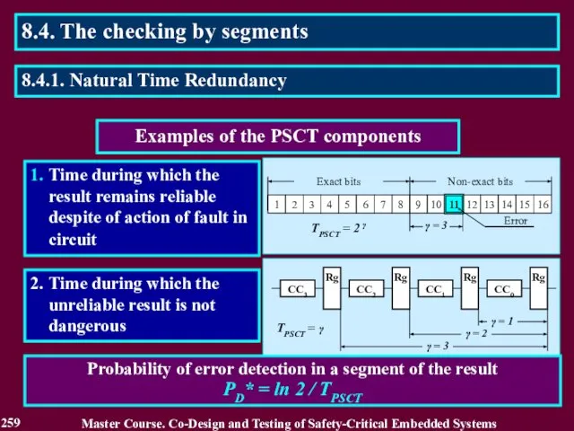 Examples of the PSCT components 1. Time during which the result