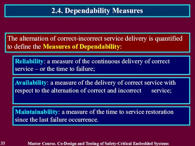 2.4. Dependability Measures 33 The alternation of correct-incorrect service delivery is