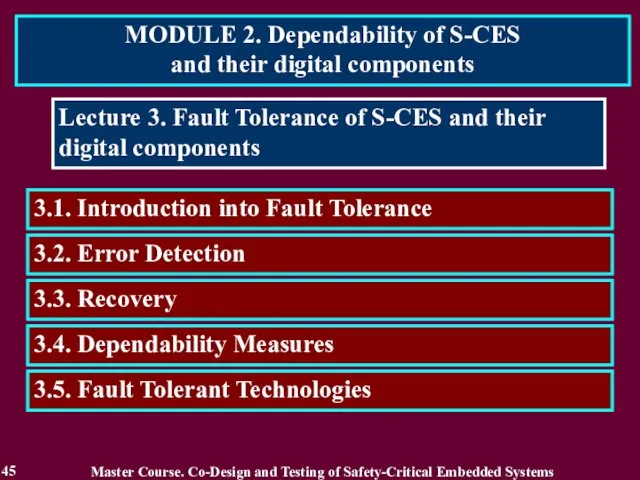 MODULE 2. Dependability of S-CES and their digital components 45 Lecture