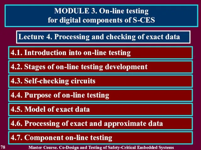 MODULE 3. On-line testing for digital components of S-CES 78 Lecture