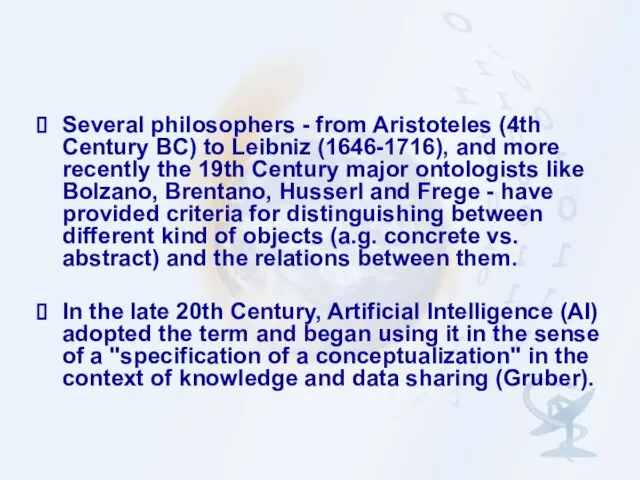 Several philosophers - from Aristoteles (4th Century BC) to Leibniz (1646-1716),