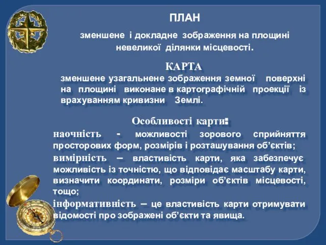 ПЛАН зменшене і докладне зображення на площині невеликої ділянки місцевості. КАРТА