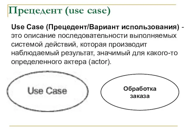 Прецедент (use case) Use Case (Прецедент/Вариант использования) - это описание последовательности