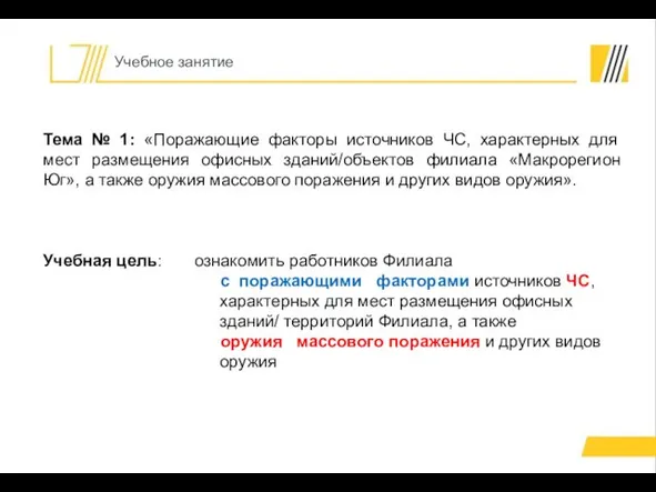 Учебное занятие Тема № 1: «Поражающие факторы источников ЧС, характерных для