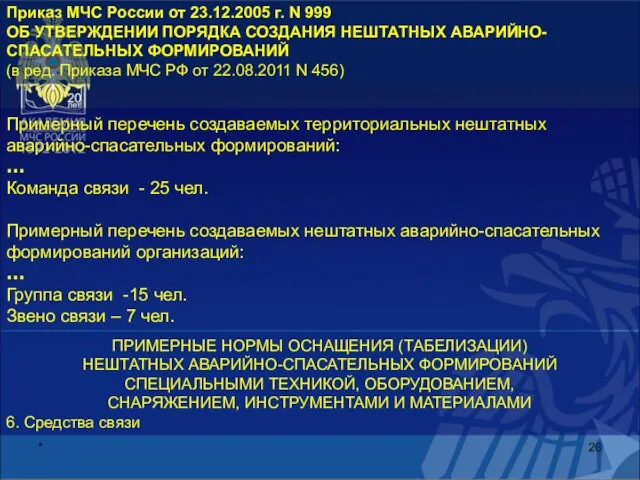 * Примерный перечень создаваемых территориальных нештатных аварийно-спасательных формирований: … Команда связи