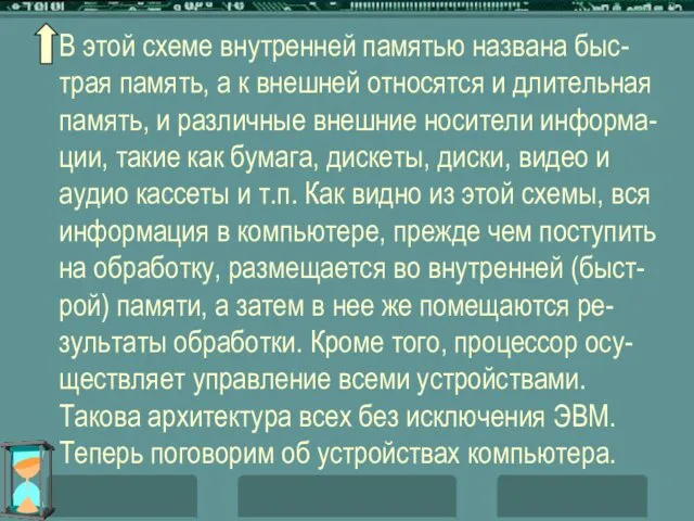 В этой схеме внутренней памятью названа быс-трая память, а к внешней