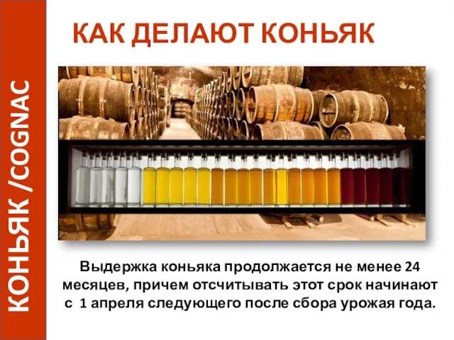 КОНЬЯК /COGNAC КАК ДЕЛАЮТ КОНЬЯК Выдержка коньяка продолжается не менее 24