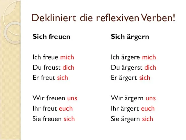 Dekliniert die reflexiven Verben! Sich freuen Ich freue mich Du freust