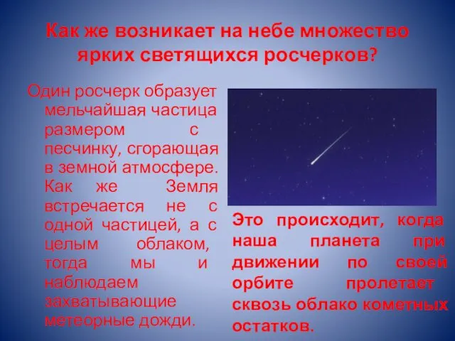 Как же возникает на небе множество ярких светящихся росчерков? Один росчерк