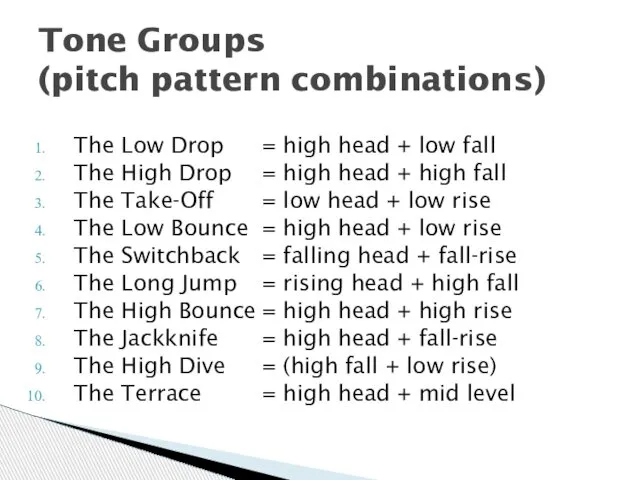 The Low Drop = high head + low fall The High