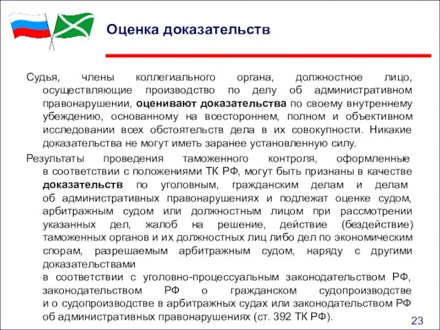 Оценка доказательств Судья, члены коллегиального органа, должностное лицо, осуществляющие производство по