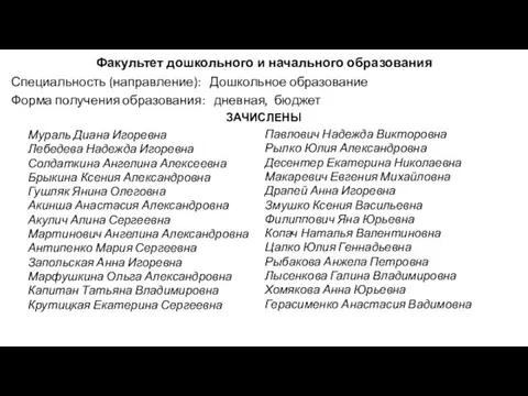 Факультет дошкольного и начального образования Специальность (направление): Дошкольное образование Форма получения