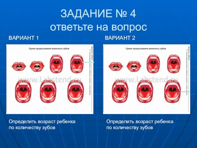 ЗАДАНИЕ № 4 ответьте на вопрос Определить возраст ребенка по количеству