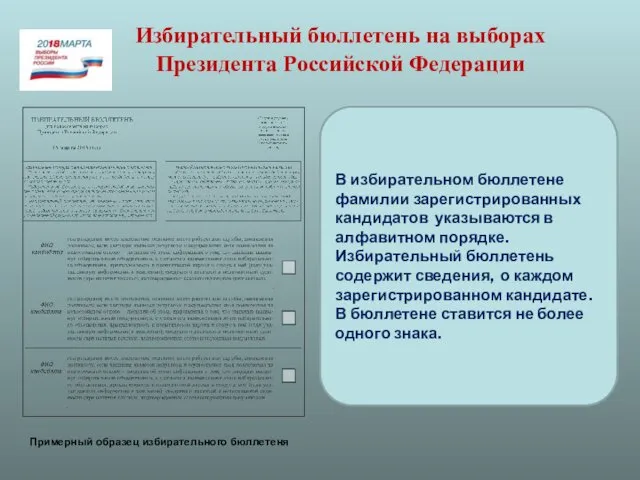 Избирательный бюллетень на выборах Президента Российской Федерации Примерный образец избирательного бюллетеня