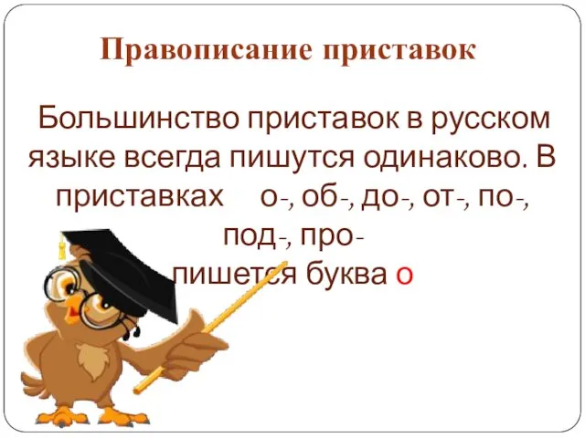 Правописание приставок Большинство приставок в русском языке всегда пишутся одинаково. В