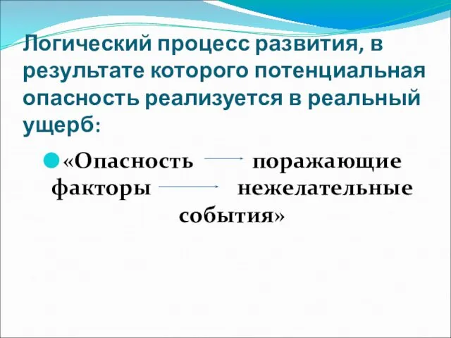 Логический процесс развития, в результате которого потенциальная опасность реализуется в реальный