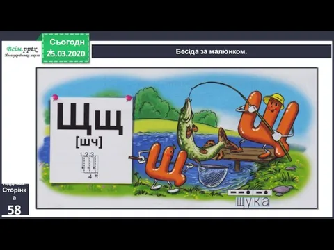 25.03.2020 Сьогодні Бесіда за малюнком. Підручник. Сторінка 58