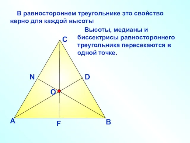 В равностороннем треугольнике это свойство верно для каждой высоты А В